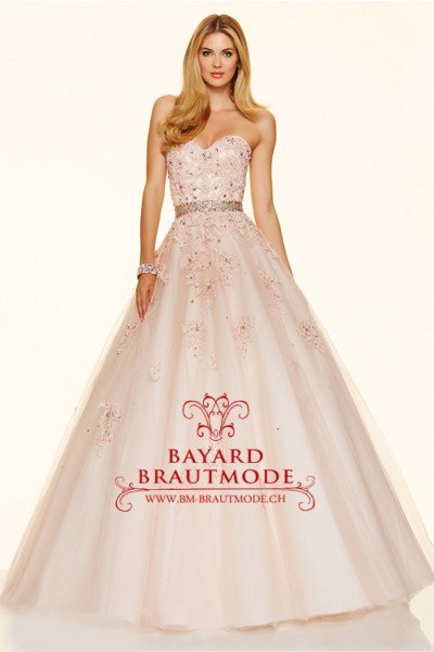 Abendkleid Schwyz – A-Linie Kleid in Rosa mit Gürtel aus Kristall-Steinen