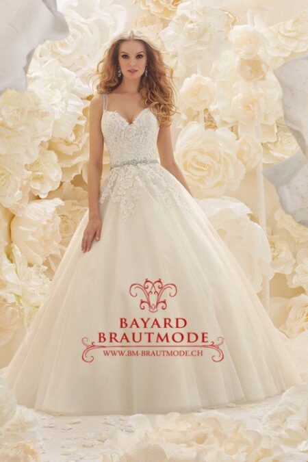 Brautkleid Lausanne – Zauberhafte Prinzessinnen-Brautkleid in A-Linie mit Herz-Ausschnitt und Spaghetti-Träger