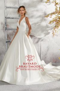 Hochzeitskleid Herisau - A-Linien Satin Brautkleid mit V-Hals- und Rückenauschnitt