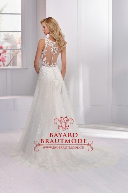 Hochzeitskleid Siebenen, ein ärmelfreies A-Linien Brautkleid mit Spitzenapplikationen