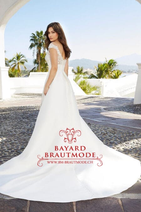 Brautkleid Appenzell – elegantes A-Linie-Brautkleid mit Schleppe und kunstvoll Illusions-Rücken